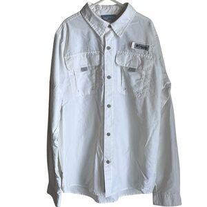 Columbia PFG Fishing Shirt Long Sleeve Button Up Boys White Large 14-16 GUC
